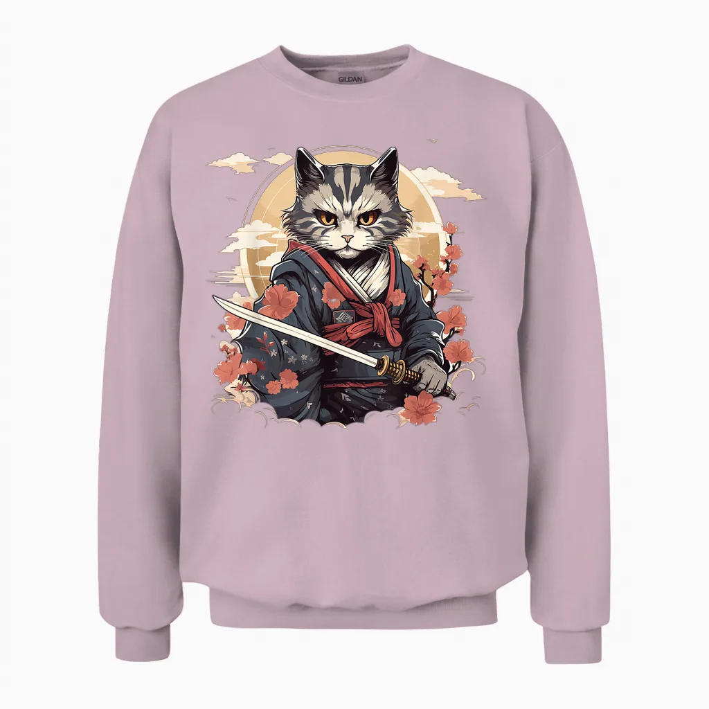 Samurai Cat Warrior Japanische Ninja Katze Kawaii Unisex Sweatshirt in Light Pink