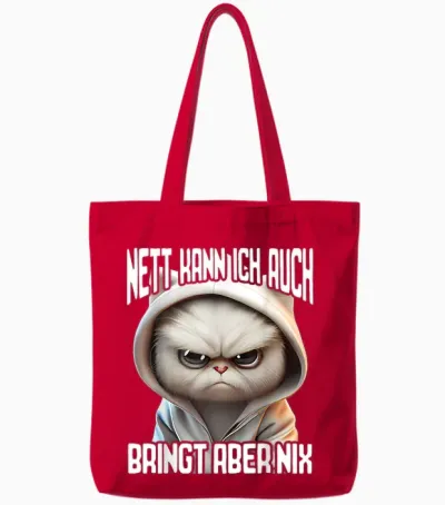 Lustiger Spruch I Tiere & Spaß I Damen & Herren Spruch Katze Geschenk I Nett Kann Ich Auch Bringt Aber Nix T-Shirt Schwarz Unisex-Erwachsene Klein Eu 41 S Eu Small Classic Novelty Cartoon Cat Tote Bags - Red