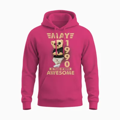May 1990 33th 2023 33 Years of Being Unisex Hoodie - Heliconia