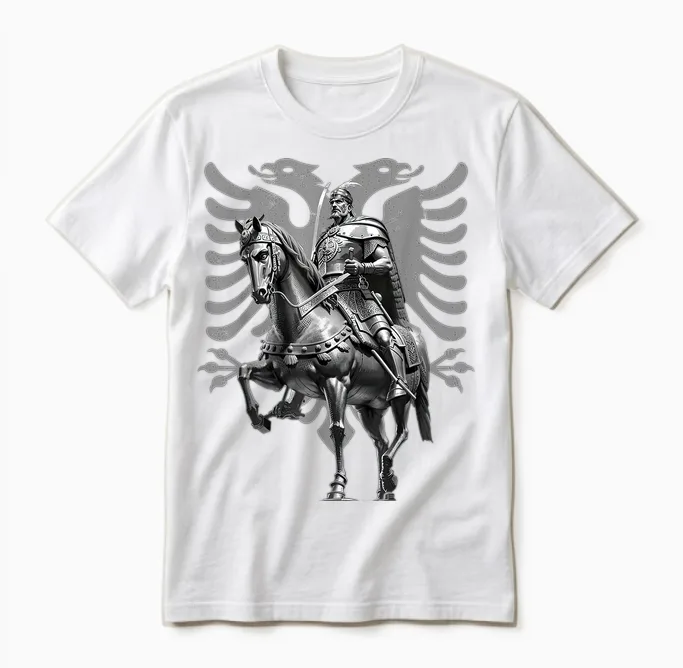 Albanien Albanischer Adler Kosovo Skënderbeu T-Shirt - Unisex Erwachsene - Schwarz - Small - Kurzarm - Klassisch - Albaner, Albanien-Interessierte Unisex T-Shirt in White