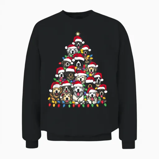 Christmas Tree of Puppies - Funny Xmas Tree Dog Puppy Lover Men Women Unisex Sweatshirt - Black