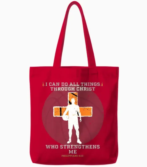 Christian Basketball Shirt Bible Verses Religious Tote Bags in Red
