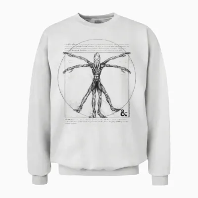 Dungeons & Dragons Mind Flayer Vitruvian Man Vintage Sketch Unisex Sweatshirt - White