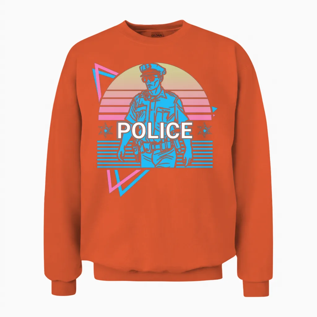 Police Retro Police Officer - & Law Unisex Sweatshirt in Orange