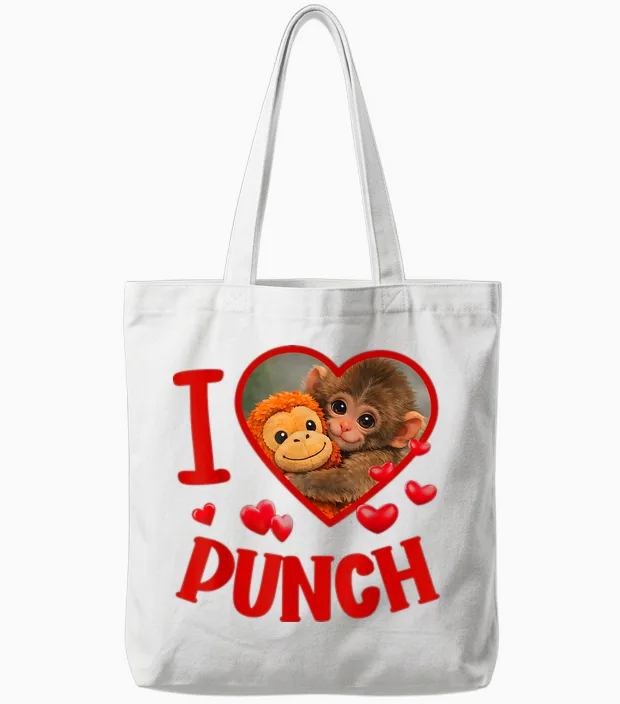 I Love Punch Cute Baby Monkey Punch Tote Bags in White