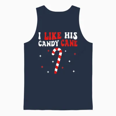Groovy Family Christmas Couple Matching Funny Tee I Like His Candy Cane I Like Her Peppermint Candies Unisex-Adults Black Short Sleeve T-Shirt Small Unisex Tank Top - Navy