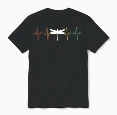 Retro Dragonfly Heartbeat Unisex T-Shirt - Black