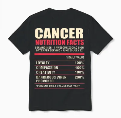 Funny Zodiac Sign Cancer Nutrition Facts Unisex T-Shirt - Black