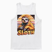 Funny Sloth Retro Vintage Unisex Tank Top - White – 1