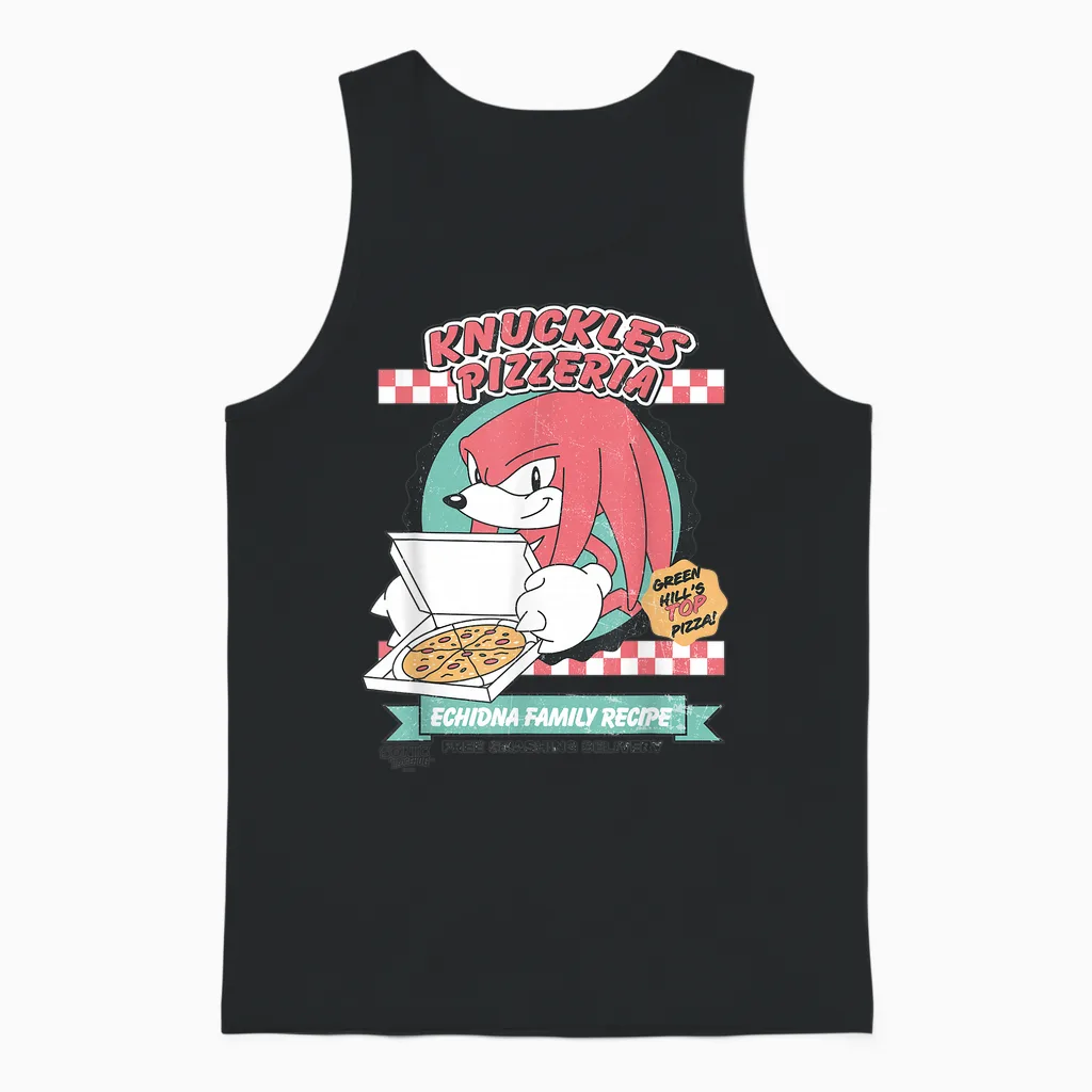 Sonic the Hedgehog Knuckles Pizzeria Vintage Restaurant Ad Unisex Tank Top in Black