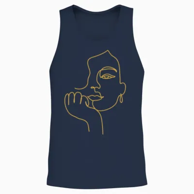 Face Line Drawing Unisex Tank Top - Navy