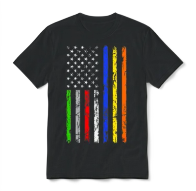 Thin Blue Red Green Gray Yellow American Flag Te Unisex T-Shirt - Black