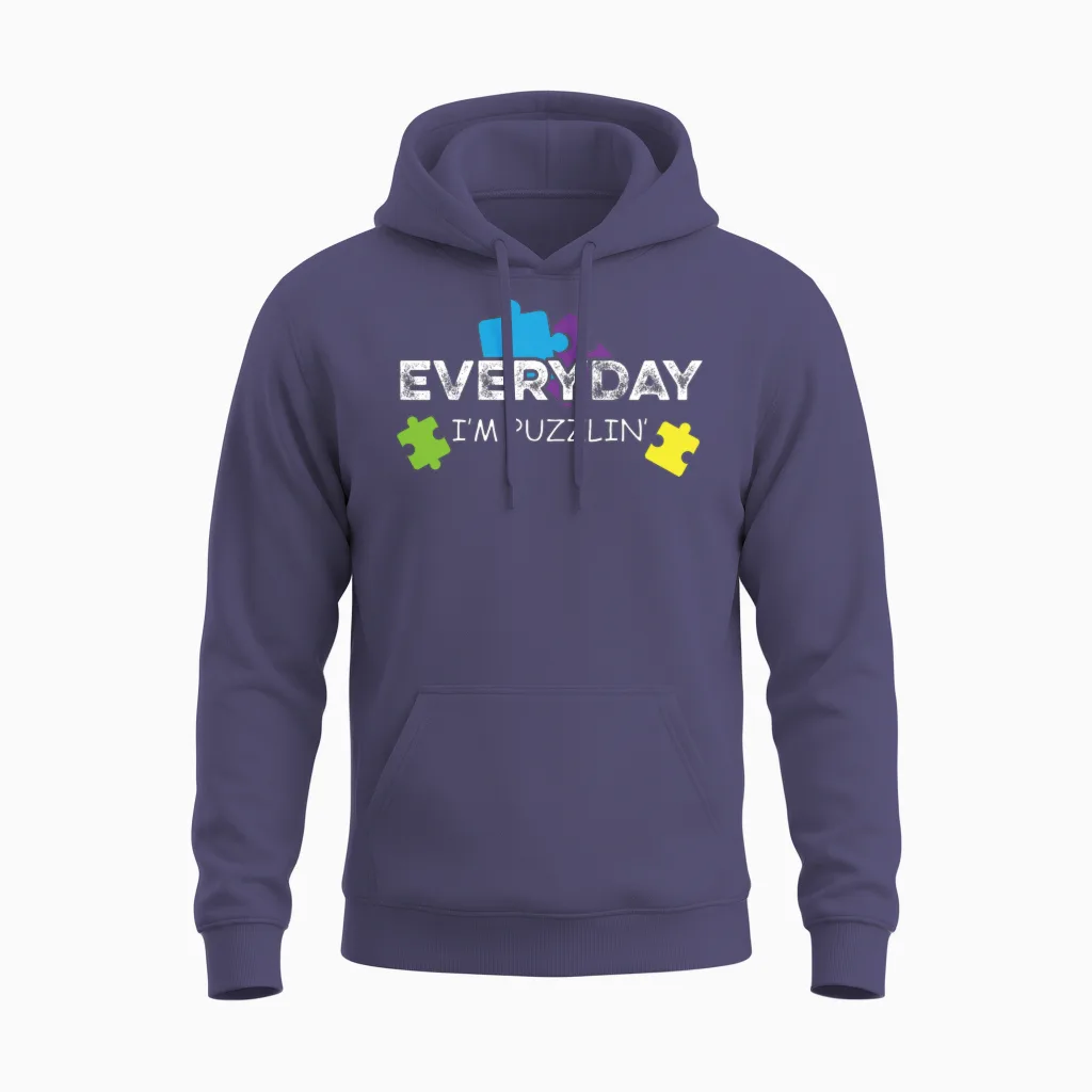 Everyday Puzzlin' Confuse Person Gift Unisex Hoodie in Heather Sport Dark Navy