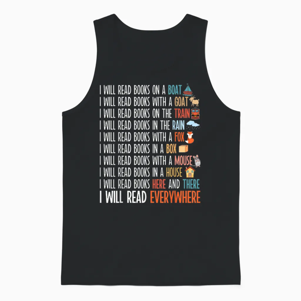 I Will Read Books on a Boat & Everywhere Reading Book Unisex Tank Top in Black
