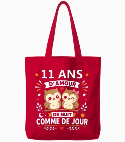 Humour Anniversaire 11 Ans Mariage Couple 11 Ans D'amour Tote Bags - Red