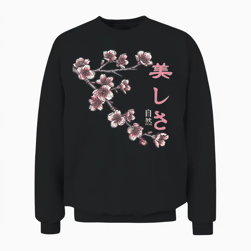 Japanische Kalligraphie Der Schönheit Sakura Blume Vintage Kanji Unisex Sweatshirt in Black