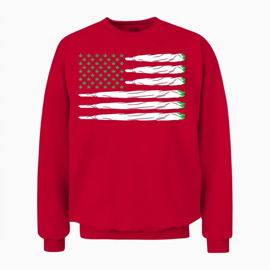 Blunt American Flag Weed Marijuana Cannabis Usa T-Shirt Gift Unisex Sweatshirt in Red