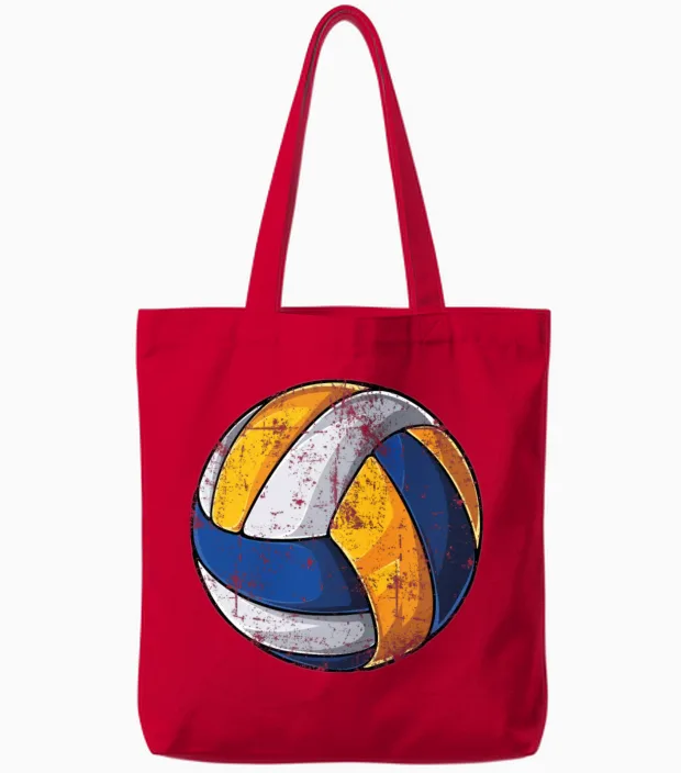 Volleyball Retro Tote Bags in Red