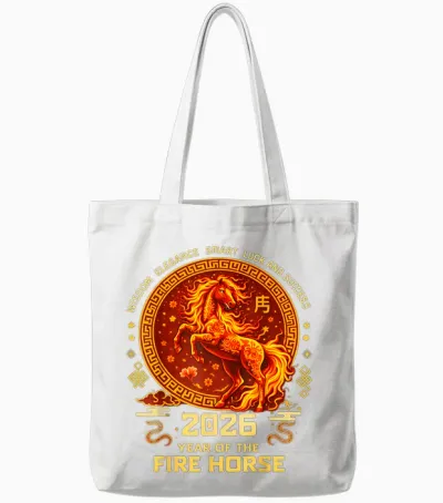 Nouvel an Chinois 2026 Année Du Cheval De Feu Rouge Tote Bags - White