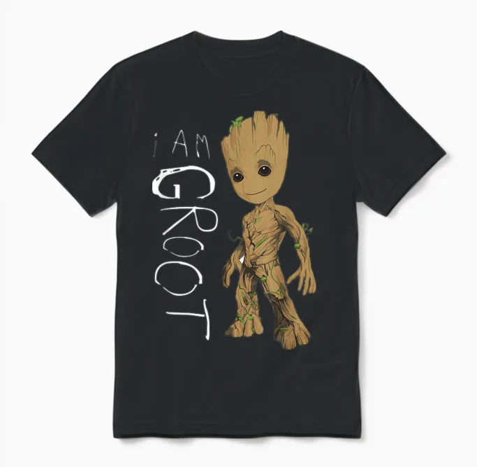 Guardians of the Galaxy Vol.2 I Am Groot Scribbles T-Shirt, Black Unisex T-Shirt in Black