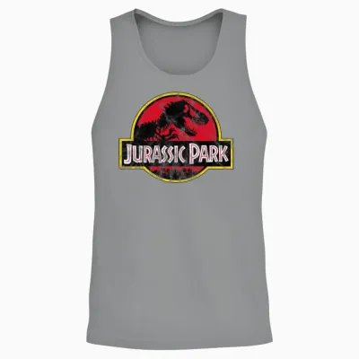 Jurassic Park Classic Logo in Red with T-Rex Unisex Tank Top - Sport Grey