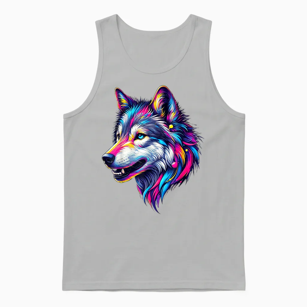 Wolfskopf Cool Wolf Motif with Wolf Head Colourful Wolves Wolf Unisex Tank Top in Ash