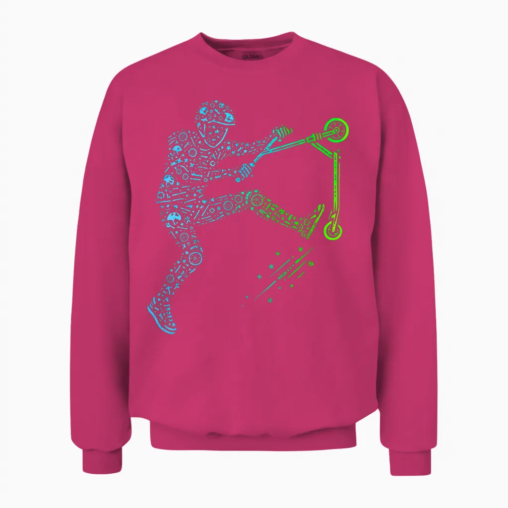 Scooter Stunt Scooter for Boys & Children Cool Scooter Stunt Unisex Sweatshirt in Heliconia