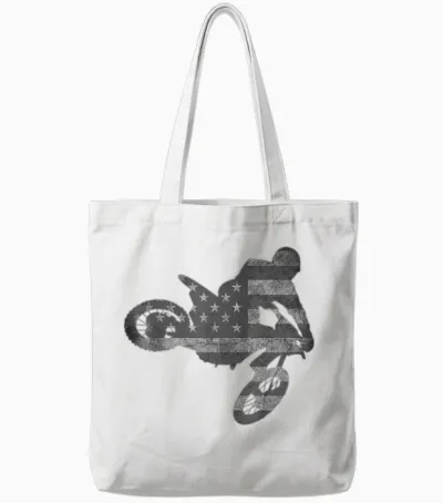Dirt Bike American Flag T-Shirt | Motocross Enduro Tote Bags - White