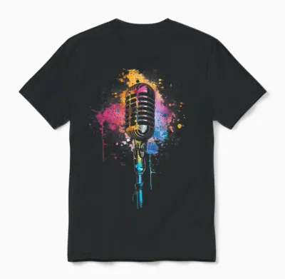 Singer Vintage Microphone Watercolour Karaoke Singing T-Shirt, Black Unisex T-Shirt - Black