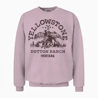 Yellowstone Dutton Ranch Montana Western Cowboy Logo T-Shirt, White Unisex Sweatshirt - Light Pink