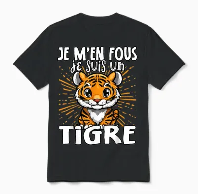 Je M'en Fous Je Suis Un Tigre - Cute Tiger T-Shirt, Black, S Unisex T-Shirt - Black