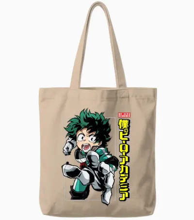 My Hero Academia Deku Action Pose with Kanji Anime Tote Bags - Natural