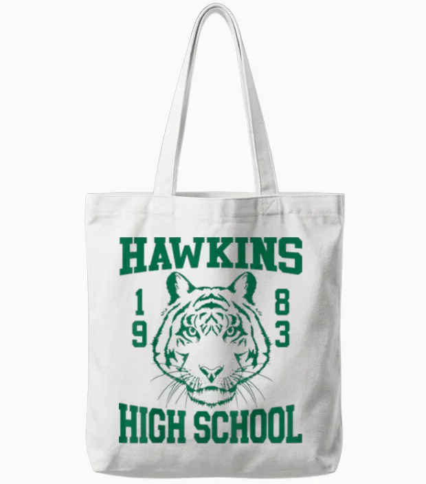 Netflix Stranger Things Hawkins High School 1983 Tote Bags in White