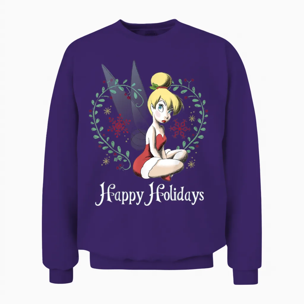 Disney Peter Pan Tinkerbell Happy Holidays Graphic Unisex Sweatshirt in Purple