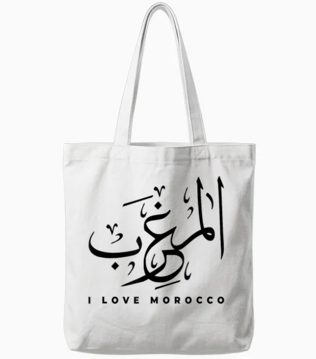 Marokko Name in Arabisch Marokkanisch Männer Frauen, I Love Morocco Tote Bags in White