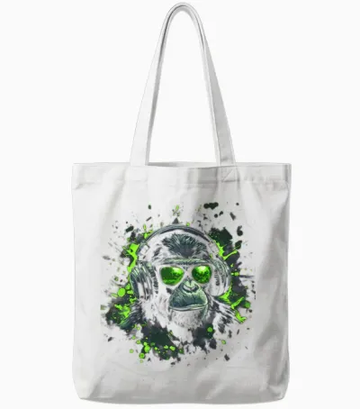 Dj Cool Pop Art Print Techno Festival Outfit Boys Monkeys Long Sleeve Shirt, Black, S Tote Bags - White
