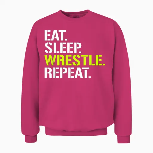 Eat Sleep Wrestle Repeat - Cool Wrestling Unisex Sweatshirt - Heliconia