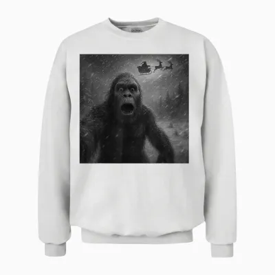 Funny Bigfoot Sasquatch Selfie Santa Claus Xmas Christmas Unisex Sweatshirt - White