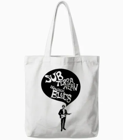 Bob Dylan Subterranean Homesick Blues Official T-Shirt, Grey, S Tote Bags - White