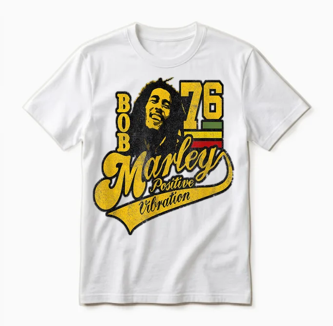 Bob Marley Positive Vibrations Fußball Unisex T-Shirt in White