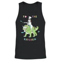 To the Kitchen Unicorn Riding Dinosaur Unisex Tank Top - Black – 2