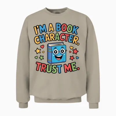I'm a Book Character Costumes for Kids Storybook Character Unisex Sweatshirt - Sand