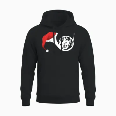 Christmas French Horn Shirt Santa French Horn Unisex Hoodie - Black