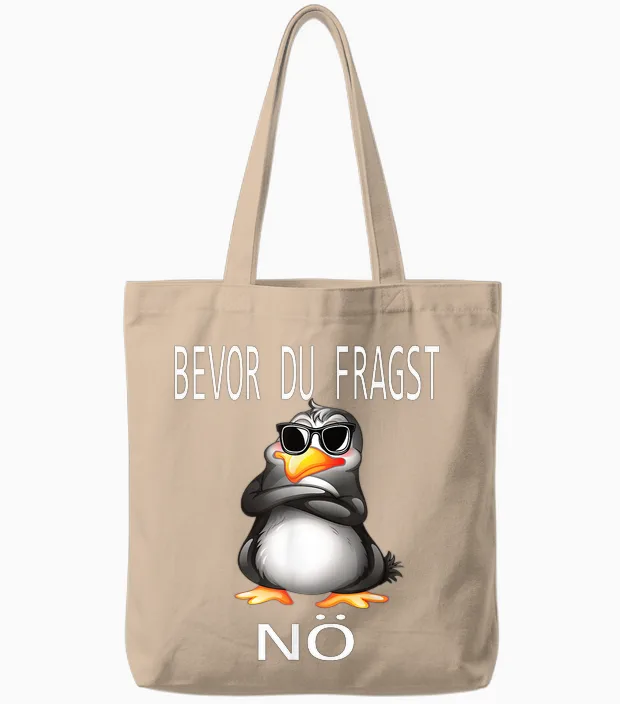 Funny Design with Cute Penguin T-Shirt, Black Tote Bags in Natural