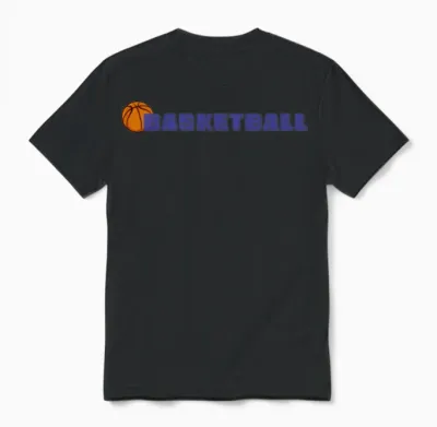 Basketball Emblem Wordmark in Electric Blue Unisex T-Shirt - Black