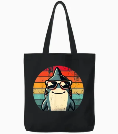 Cooler Retro Hai in Sonnenbrille 70er 80er 90er Lustiger Hai Tote Bags - Black