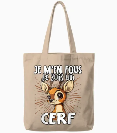 Je M'en Fous Je Suis Un Cerf - Cute Deer T-Shirt, Black, S Tote Bags - Natural