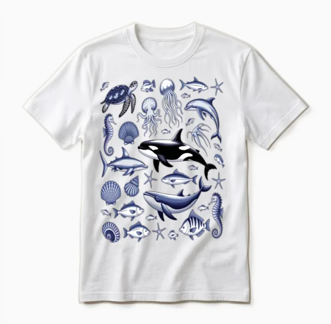 Underwater Marine Life Illustration Unisex T-Shirt in White