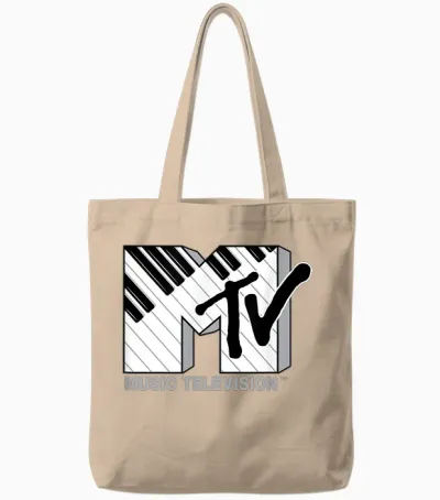 The Official Mtv Logo with Black and White Piano Keys Tote Bags - Natural
