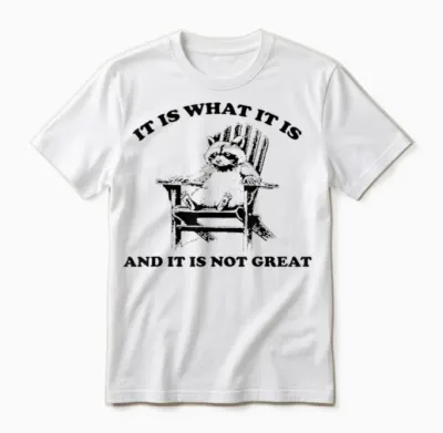 Funny Raccoon It Is What It Is and It Is Not Great T-Shirt, Gray Unisex T-Shirt - White